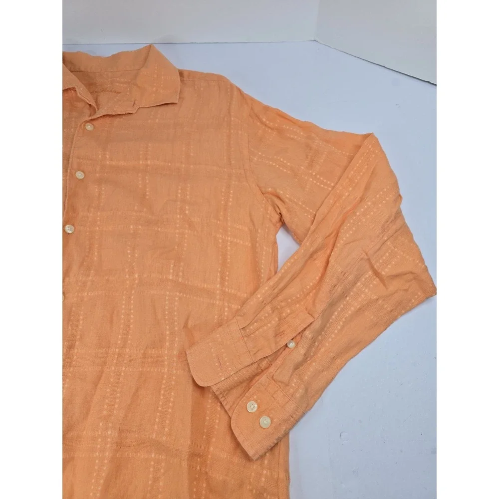 Tommy Bahama Men's‎ XL Orange 100% Linen Long Sleeve Button Up Shirt Beach Vtg